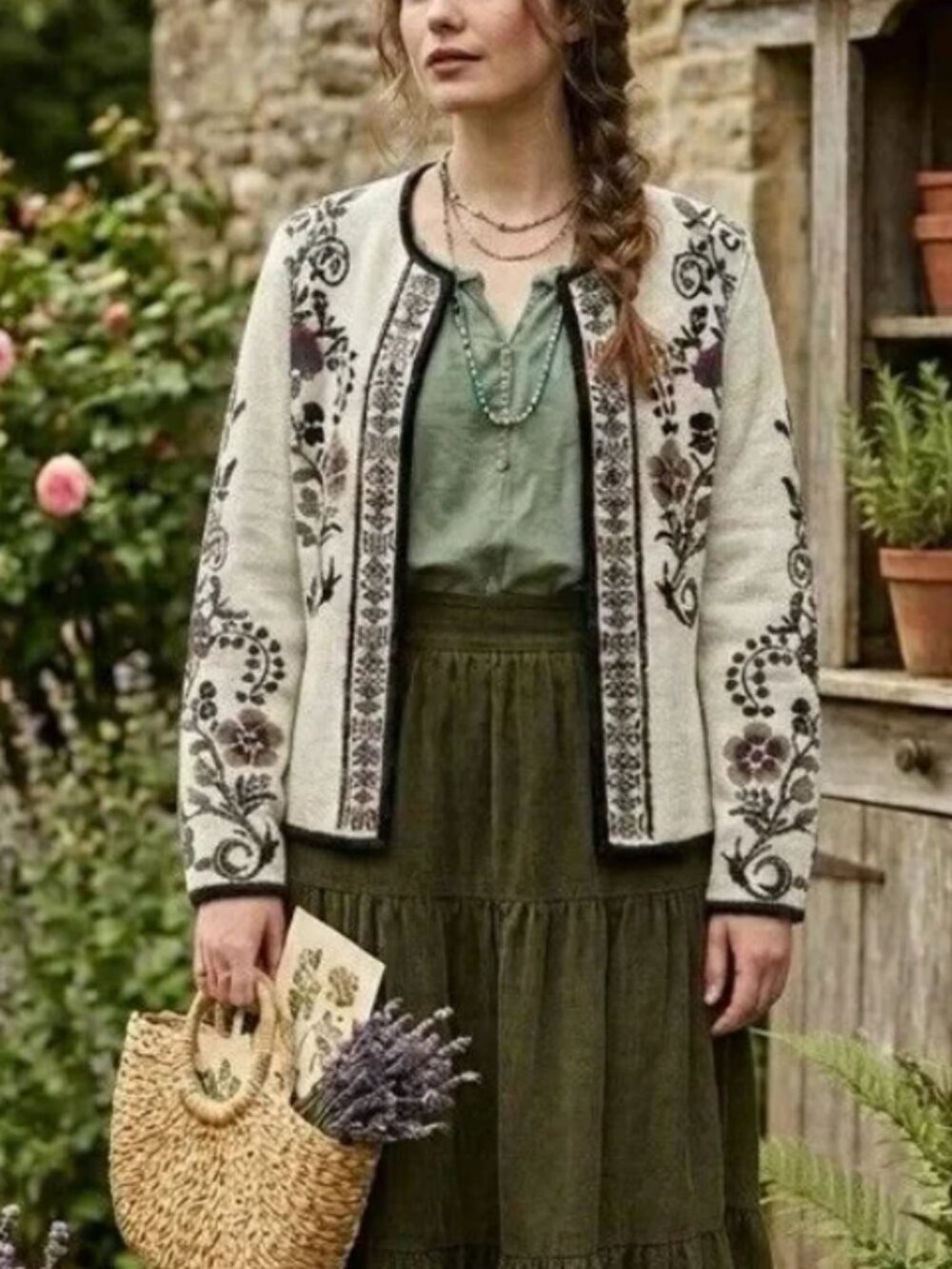 Simply Natural Designs Hanna Sweater Cardigan Alpaca Reversible Embroidered Peru